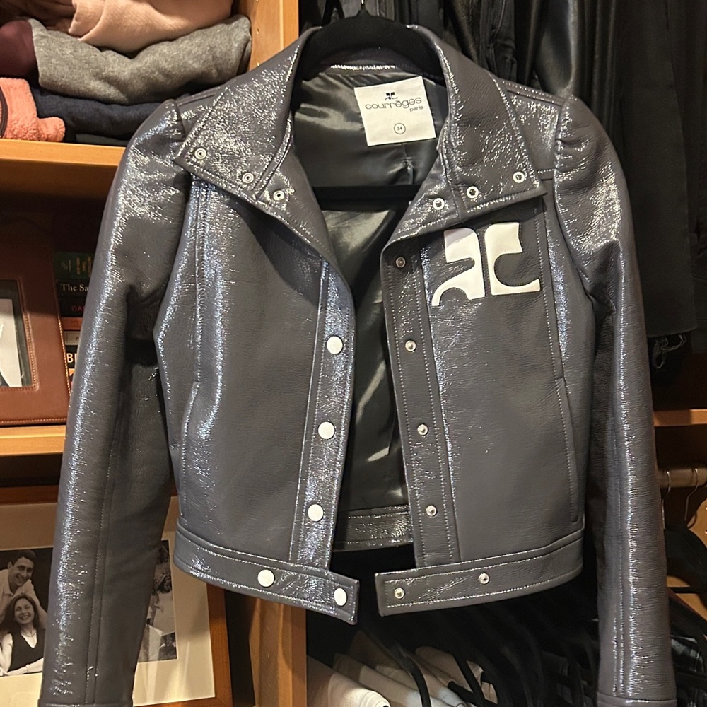 Courrèges Gray Patent Women's Leather Jacket